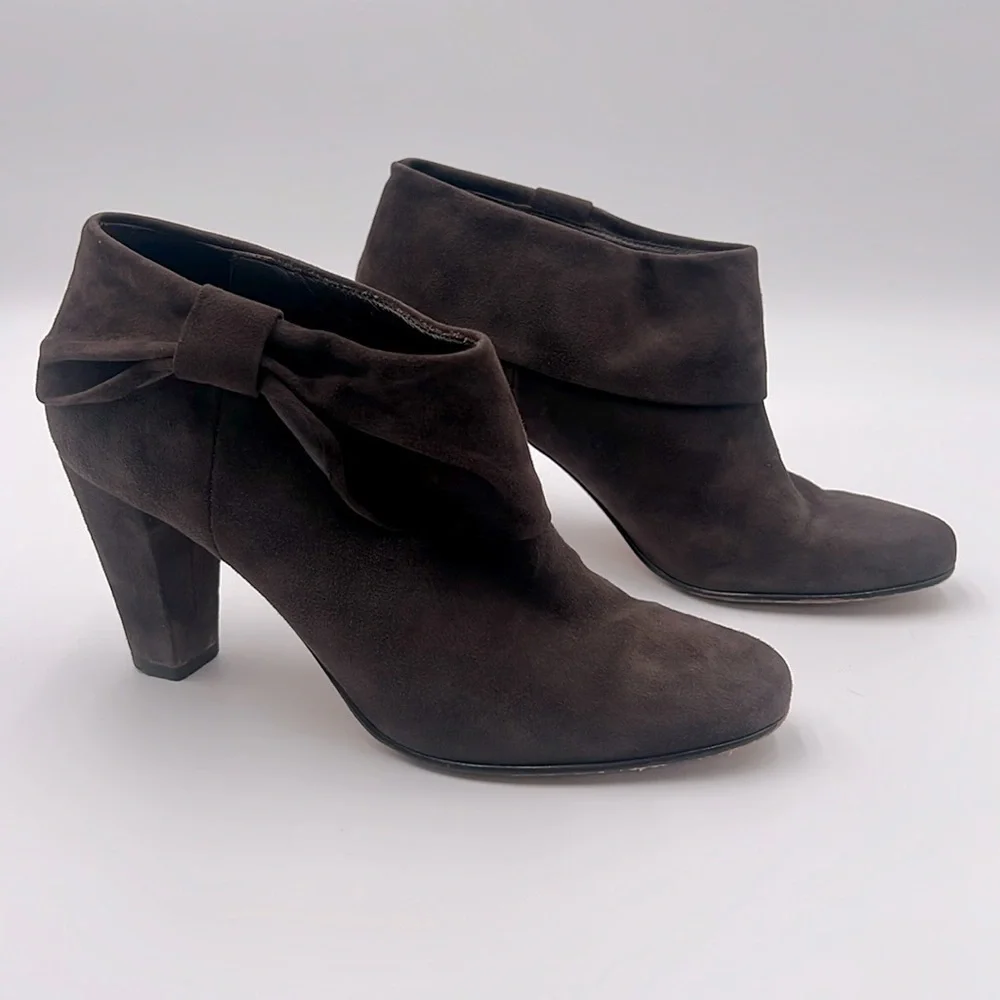 Kate Spade Brown Suede Bow Ankle Booties Heels Slip-On Block Heel Women’s Size 8